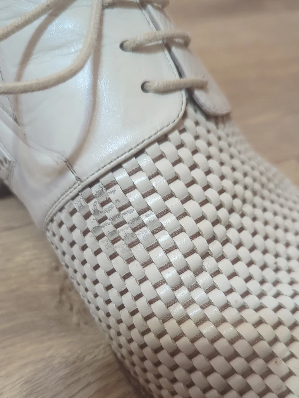 Armos Handcrafted Armenia Men's Woven Lace-Up Dress All Leather Shoes  Cream 43